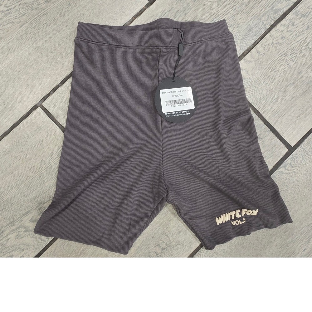 White Fox Boutique Offstage Ribbed Bike Shorts Charcoal Grey XS NWT EXDAL361